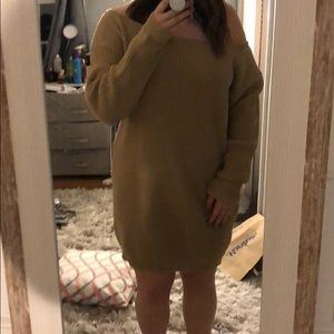 NWT Tan off shoulder sweater dress